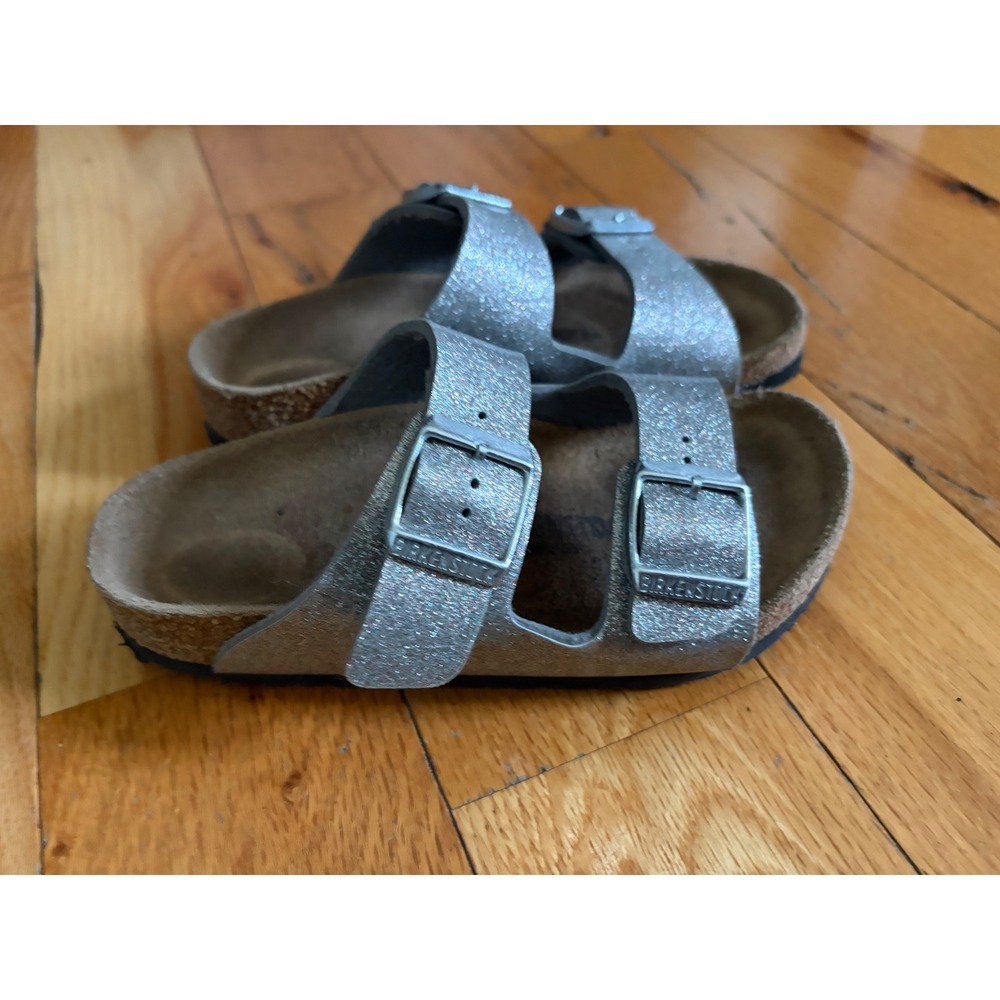 Kids Arizona Birkenstocks Sparkling Light Silver Size 28/US 10-10.5